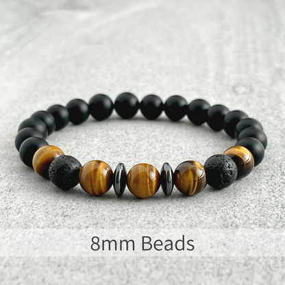 Matte Onyx, Yellow Tiger Eye, Black Lava with Hematite Bracelet