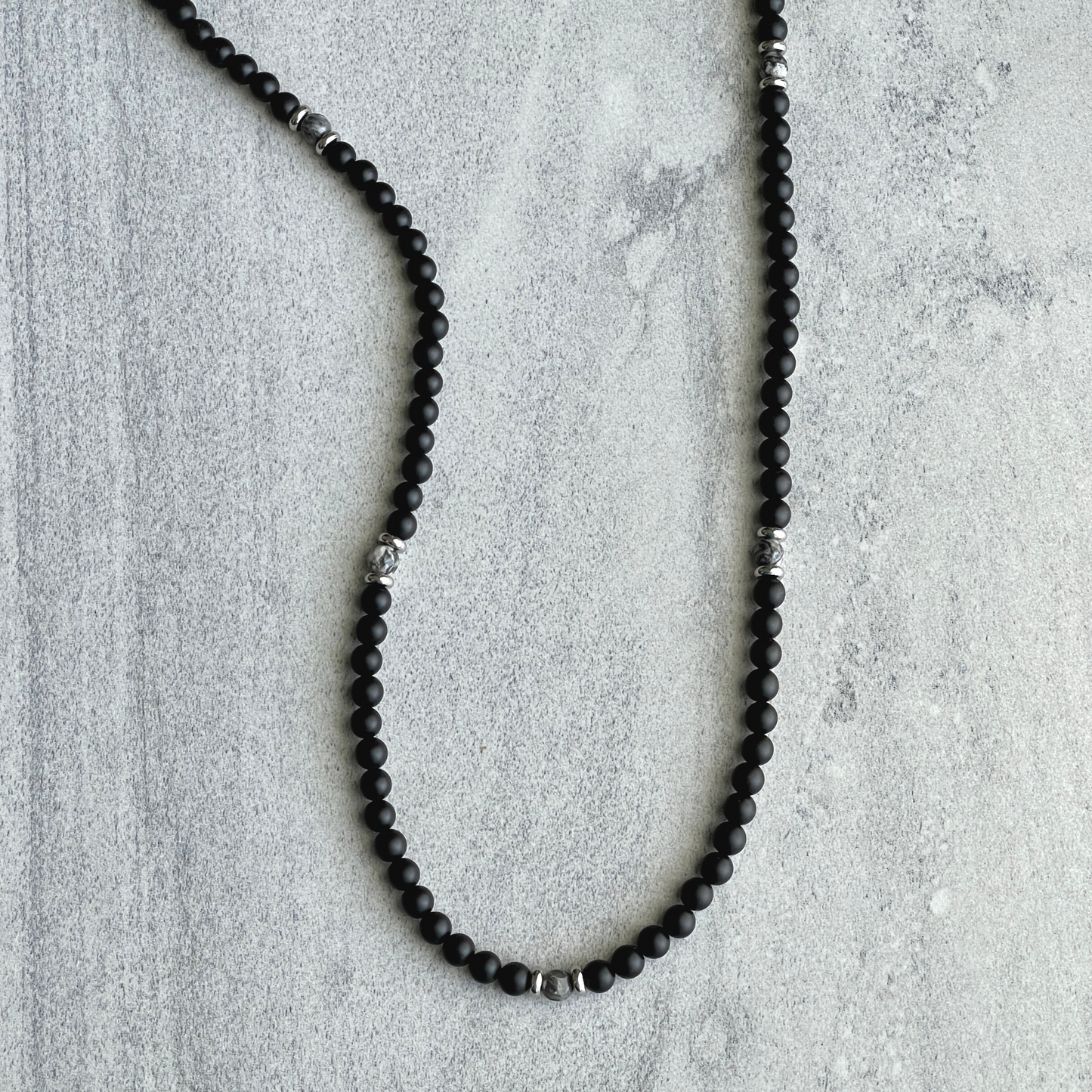 Matte Onyx Beaded Necklace for Men