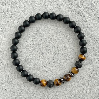 Matte Onyx, Yellow Tiger Eye, Black Lava with Hematite Bracelet