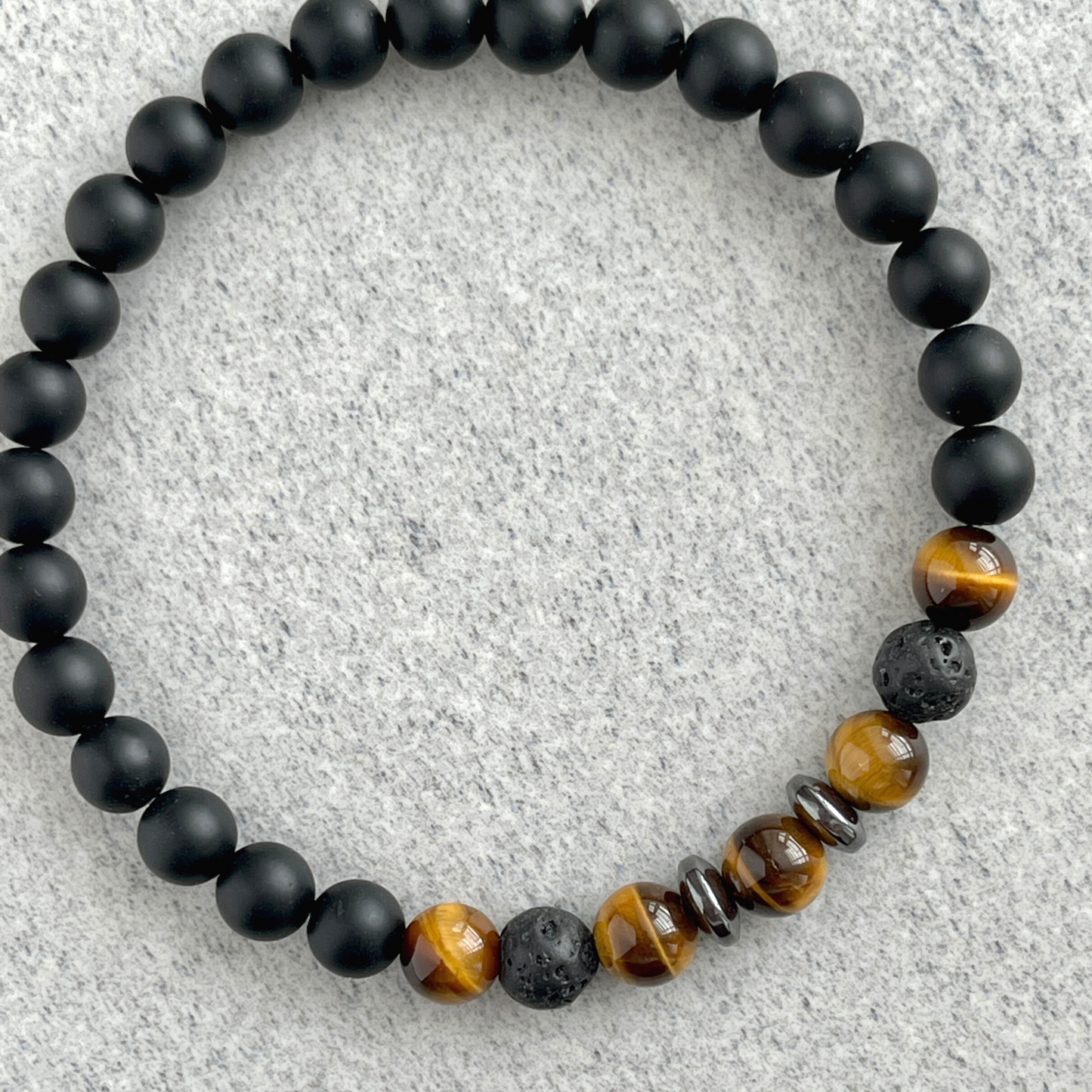 Matte Onyx, Yellow Tiger Eye, Black Lava with Hematite Bracelet