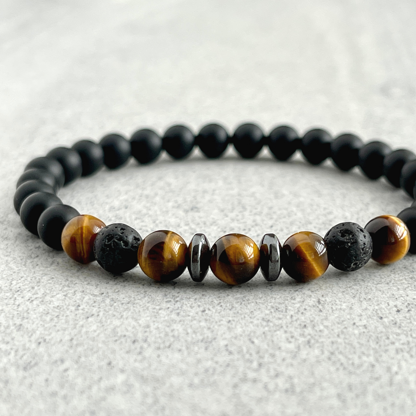 Matte Onyx, Yellow Tiger Eye, Black Lava with Hematite Bracelet