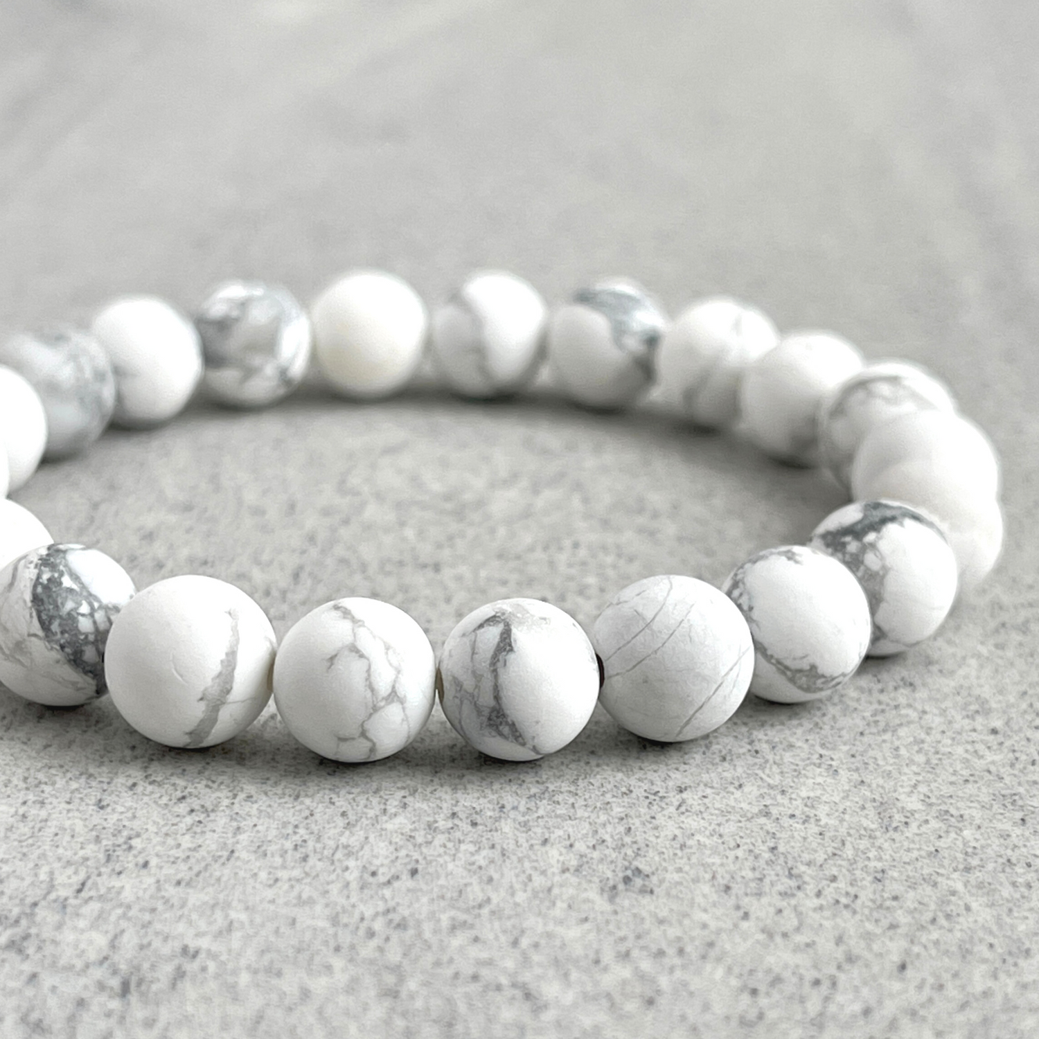 matte white howlite beaded bracelet for men