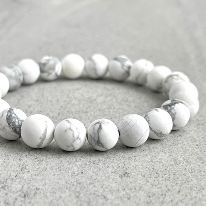 matte white howlite beaded bracelet for men