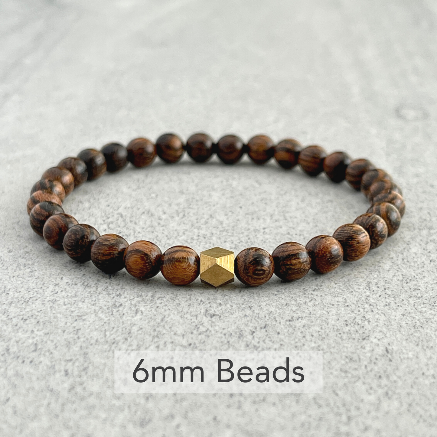 Tiger Skin Sandalwood Beaded Bracelet with Faceted Brass