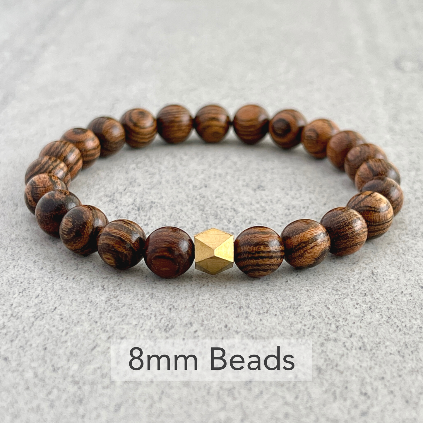 Tiger Skin Sandalwood Beaded Bracelet with Faceted Brass