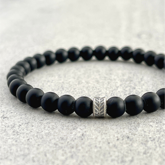 matte onyx with sterling silver beaded bracelet for men