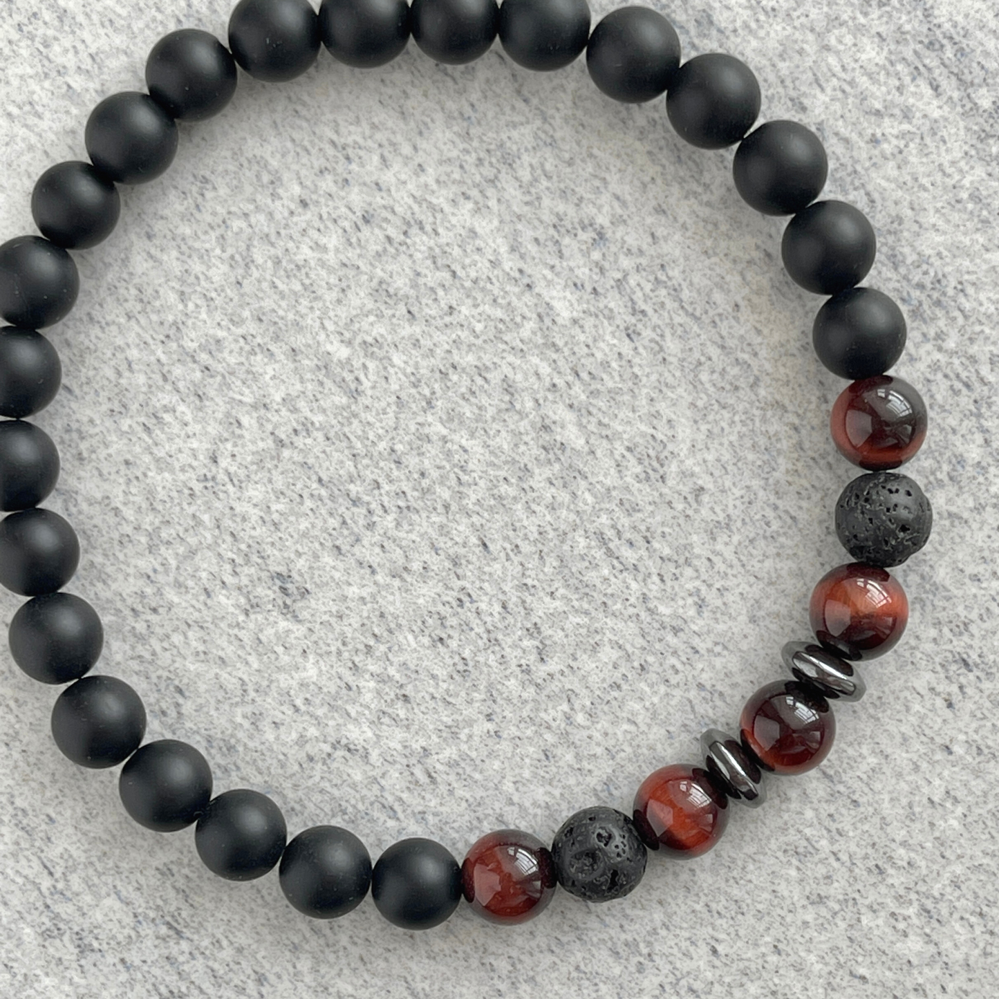 Matte Onyx, Red Tiger Eye, Black Lava with Hematite Bracelet