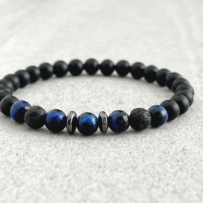 matte onyx and blue tiger eye beaded bracelet for men