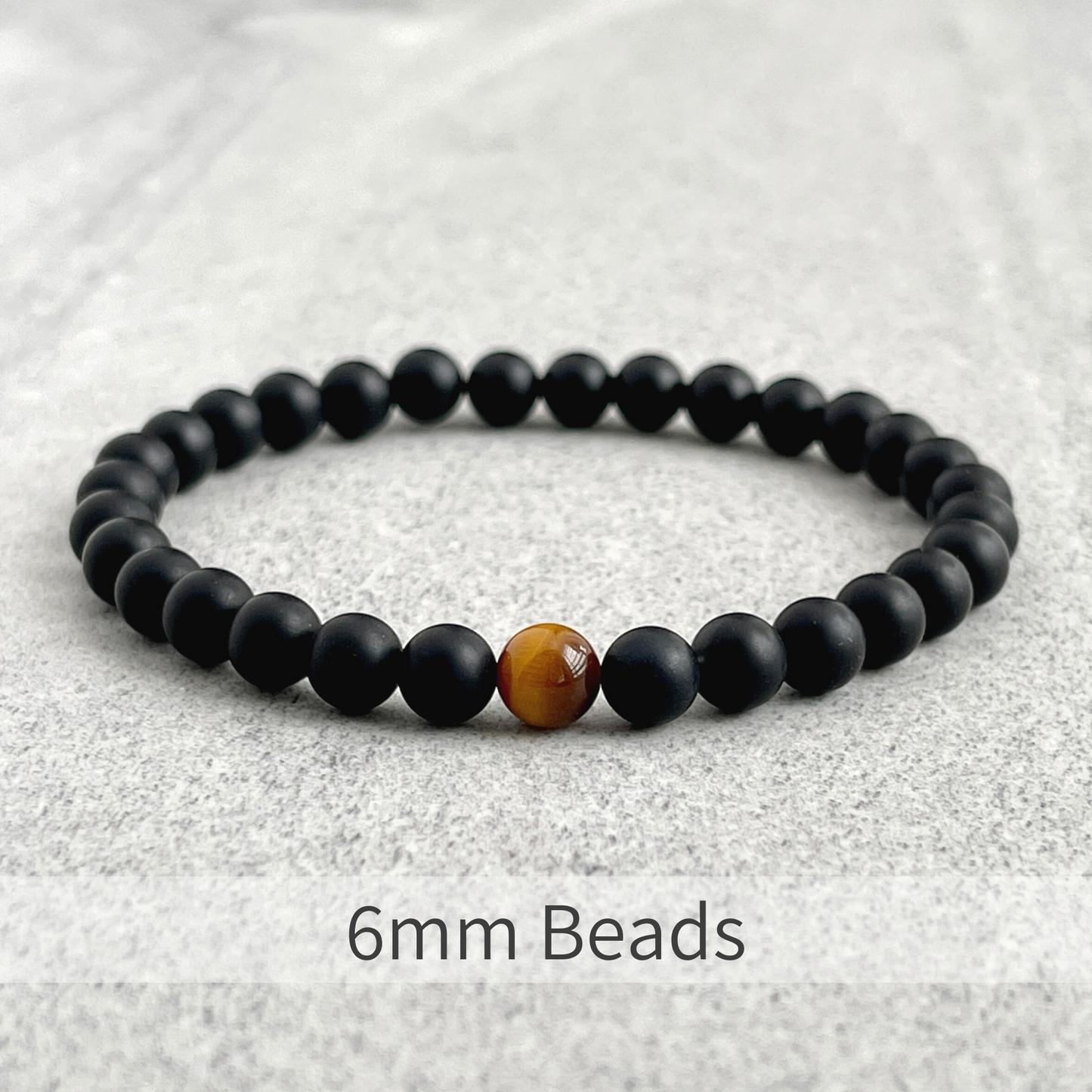 Matte Onyx and Single Yellow Tiger Eye Stretch Bracelet