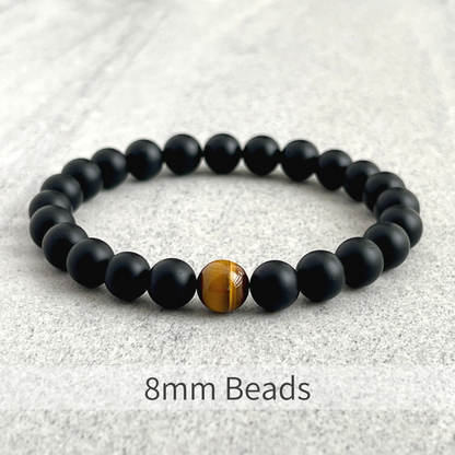 Matte Onyx and Single Yellow Tiger Eye Stretch Bracelet