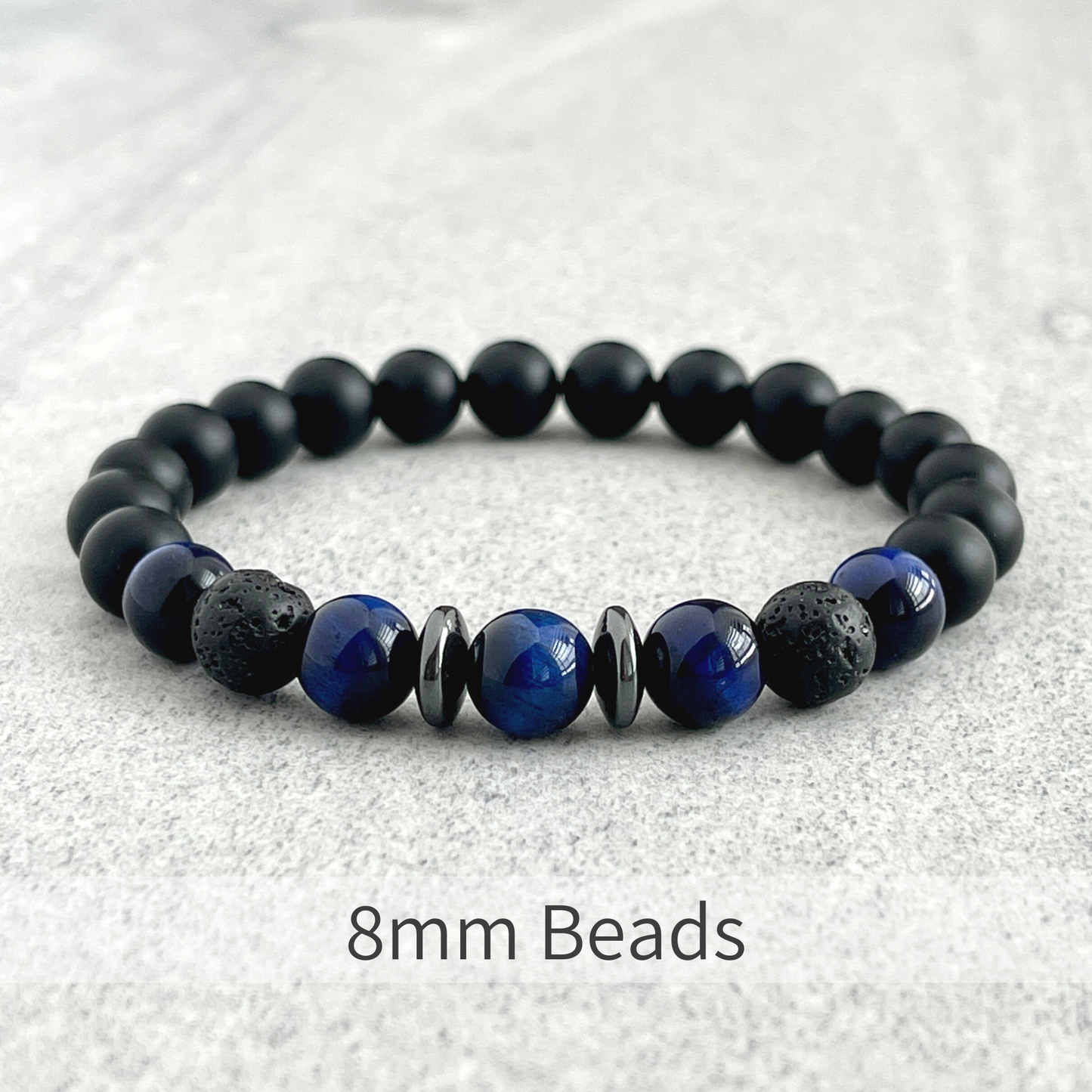 Matte Onyx, Blue Tiger Eye, Black Lava with Hematite Bracelet