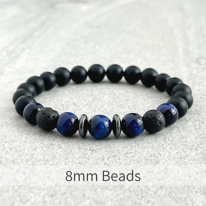 Matte Onyx, Blue Tiger Eye, Black Lava with Hematite Bracelet