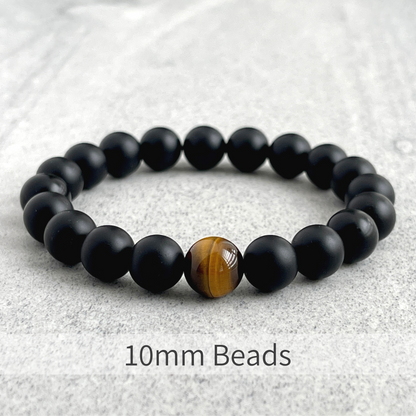 Matte Onyx and Single Yellow Tiger Eye Stretch Bracelet