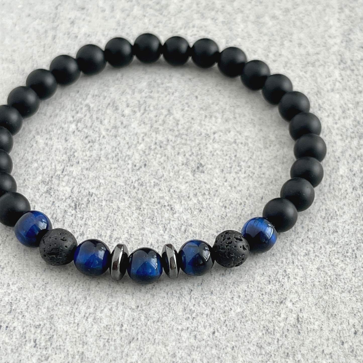 Matte Onyx, Blue Tiger Eye, Black Lava with Hematite Bracelet