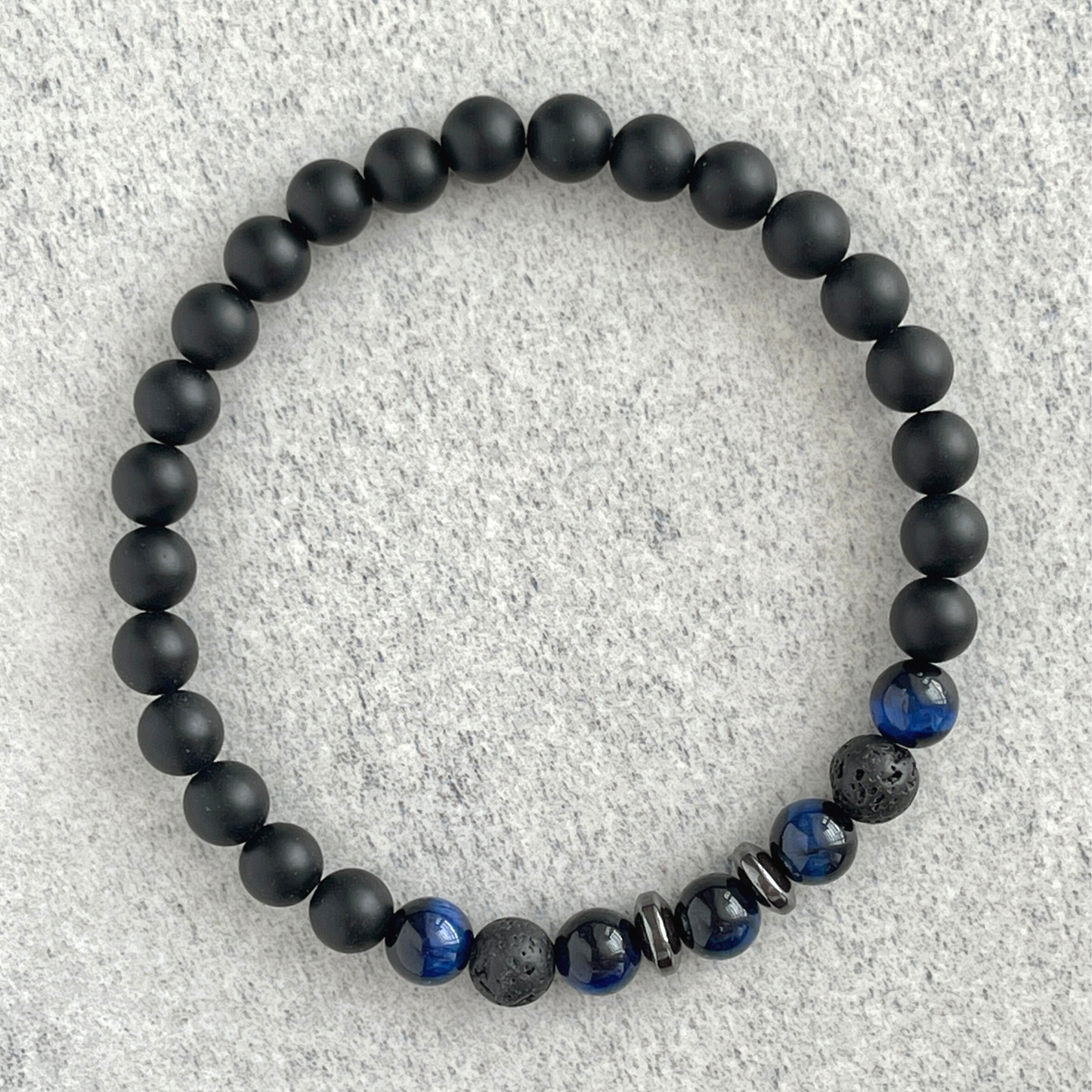 Matte Onyx, Blue Tiger Eye, Black Lava with Hematite Bracelet