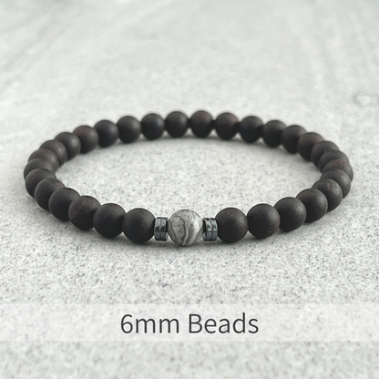 Ebony Blackwood Wooden Bracelet with a Single Grey Picasso Jasper