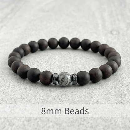 Ebony Blackwood Wooden Bracelet with a Single Grey Picasso Jasper