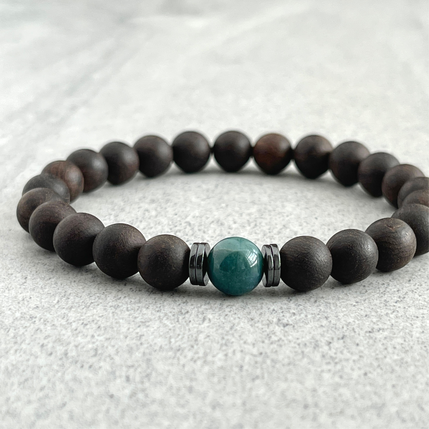 ebony blackwood with moss agata beaded bracelet for men