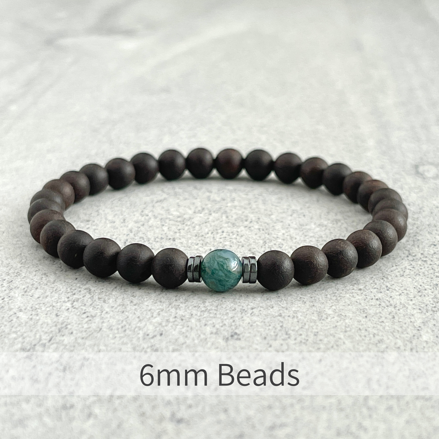 Ebony Blackwood Wooden Bracelet with a Single Moss Agate