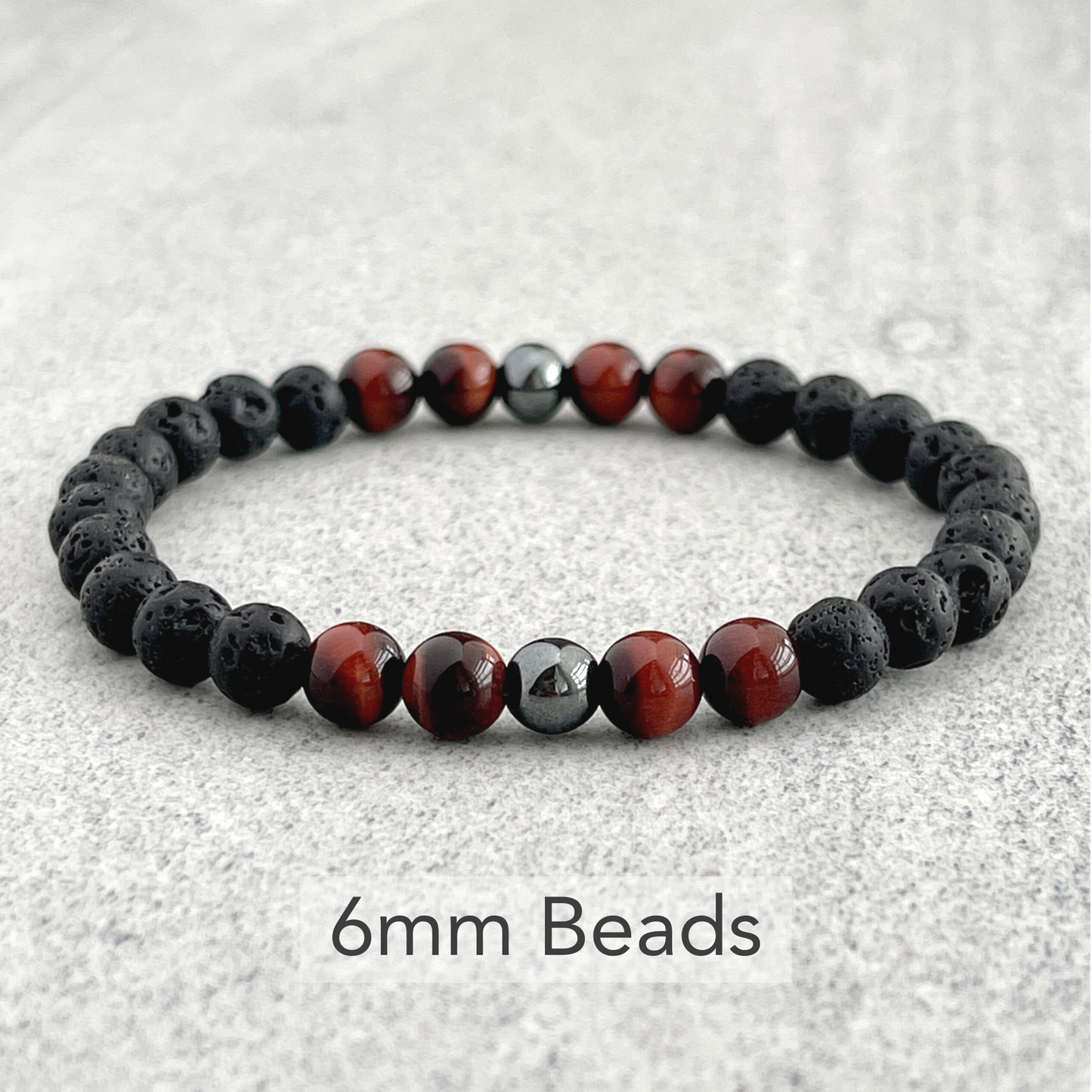 Black Lava, Red Tiger Eye and Hematite Beaded Stretch Bracelet