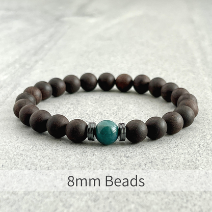 Ebony Blackwood Wooden Bracelet with a Single Moss Agate