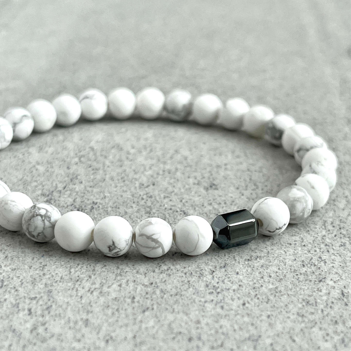 matte white howlite beaded bracelet for men