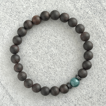 Ebony Blackwood Wooden Bracelet with a Single Moss Agate