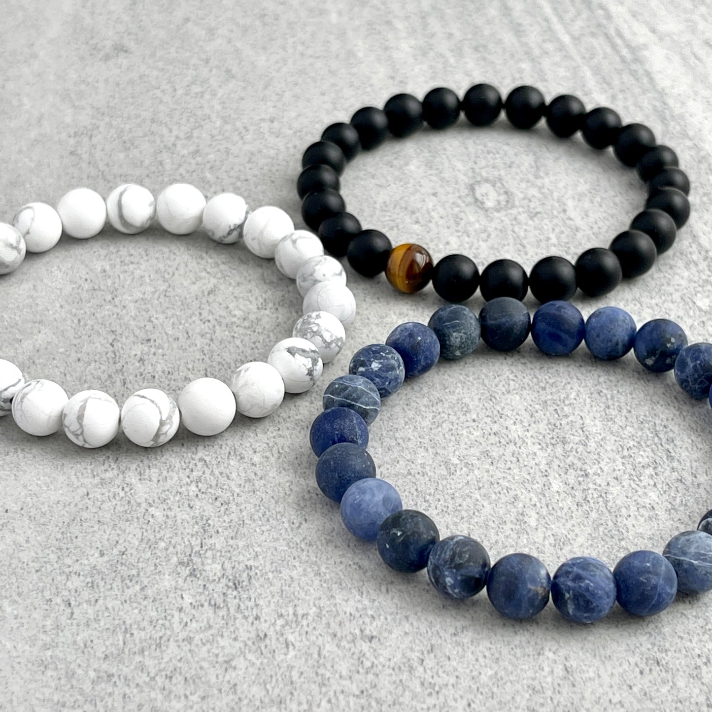 matte onyx, matte white howlite and matte sodalite triple beaded bracelet for men