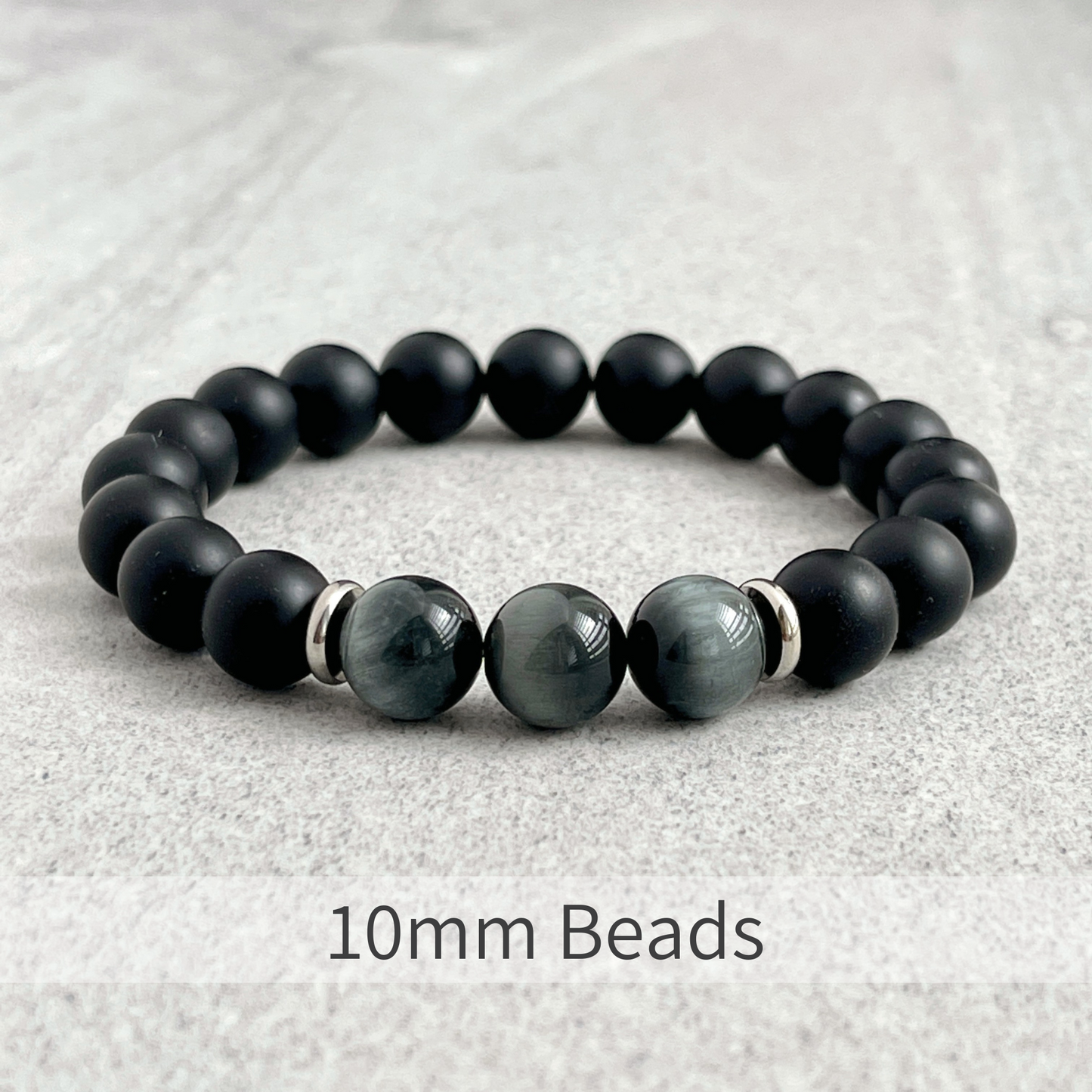 Matte Onyx and Tri Chrysoberyl Stretch Bracelet