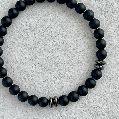 Matte Onyx Beaded Bracelet with Black Hematite