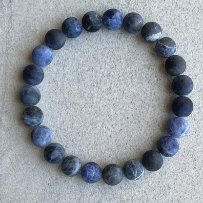 Stylish Matte Sodalite beaded bracelet worn with casual outfit