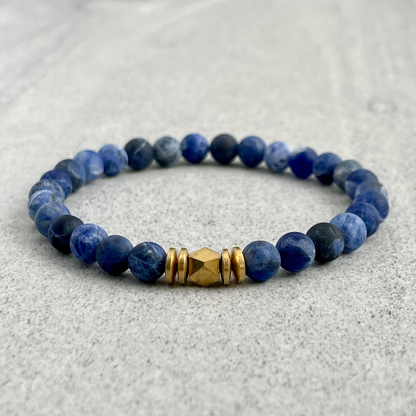 Matte Sodalite Gemstone Bracelet with Faceted Brass