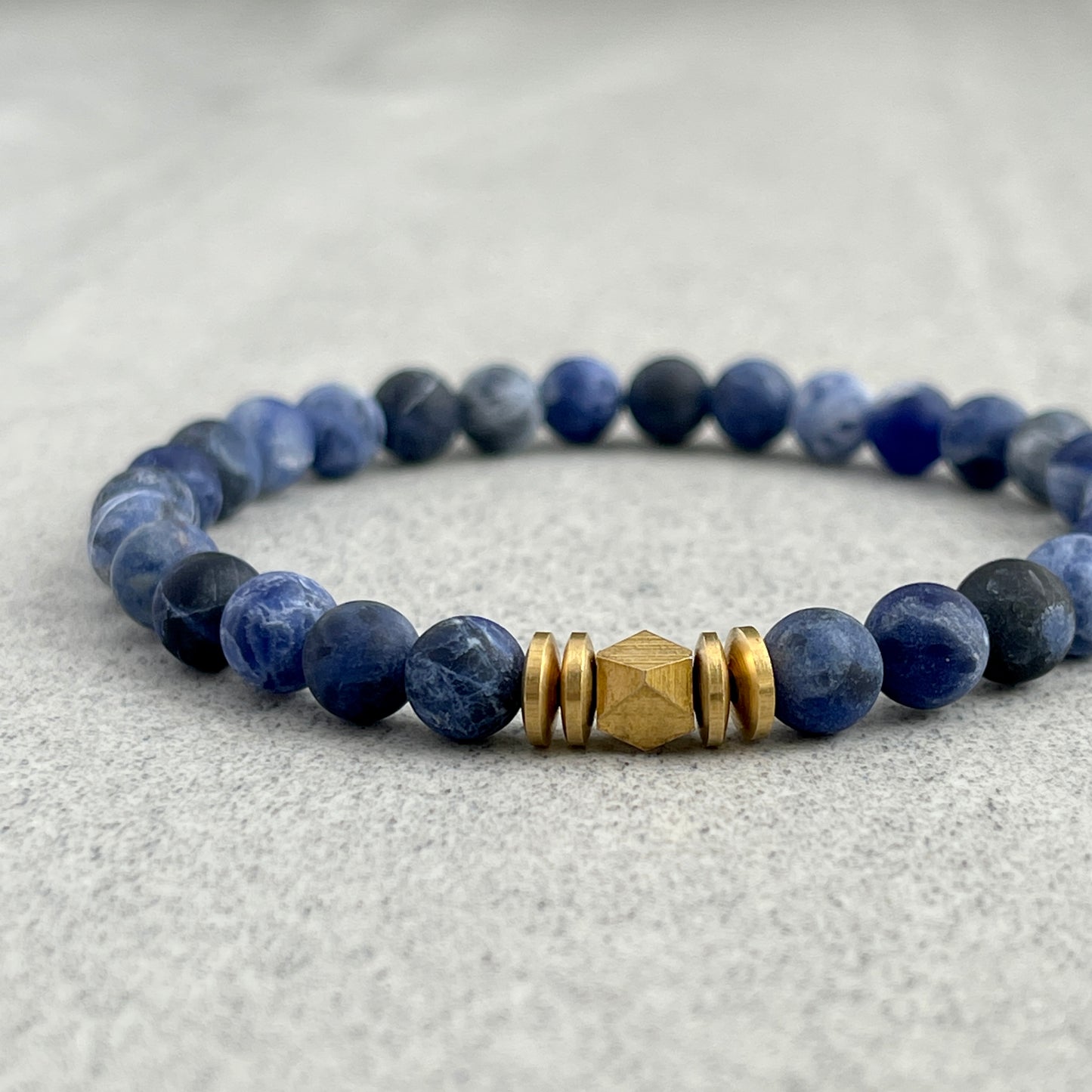 Matte Sodalite Gemstone Bracelet with Faceted Brass