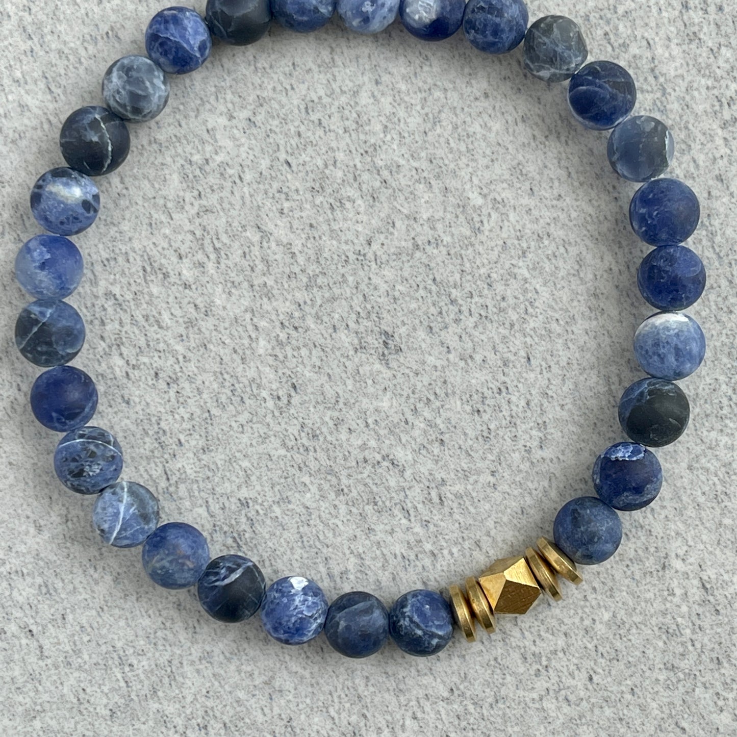 Matte Sodalite Gemstone Bracelet with Faceted Brass