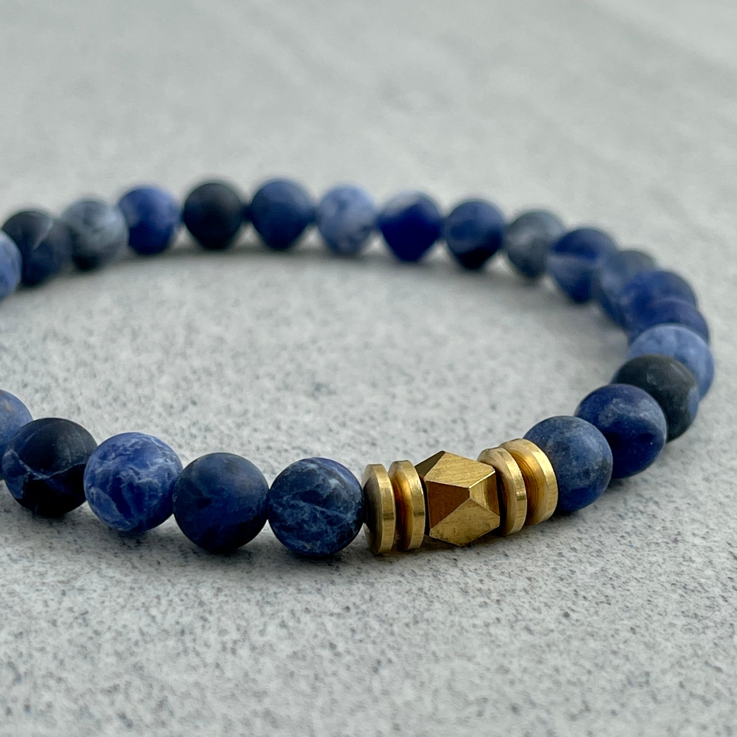 Matte Sodalite Gemstone Bracelet with Faceted Brass