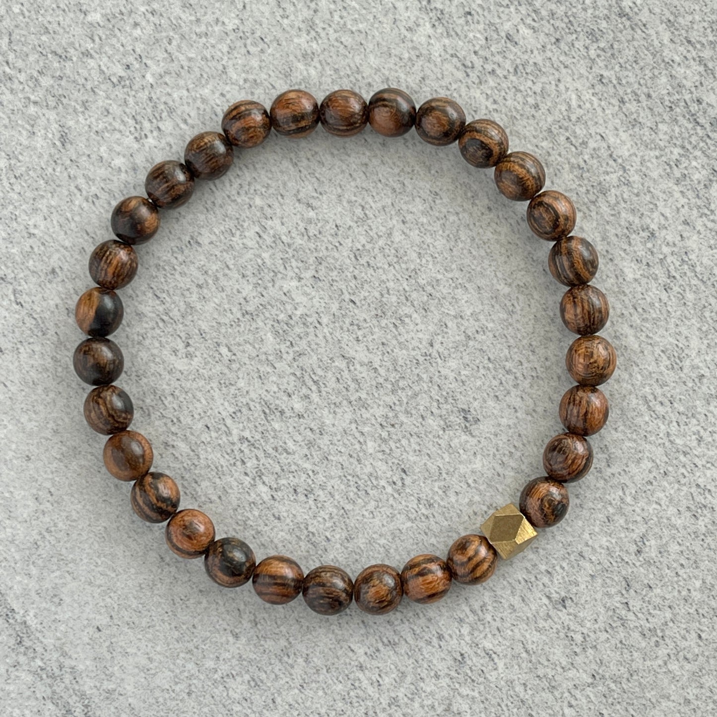 Tiger Skin Sandalwood Beaded Bracelet with Faceted Brass