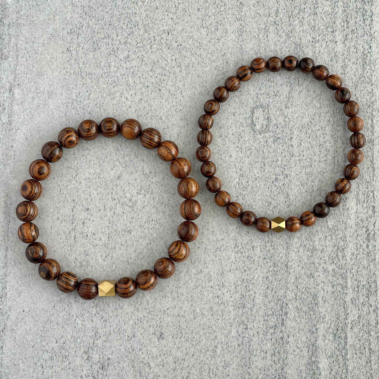 Tiger Skin Sandalwood Beaded Bracelet with Faceted Brass