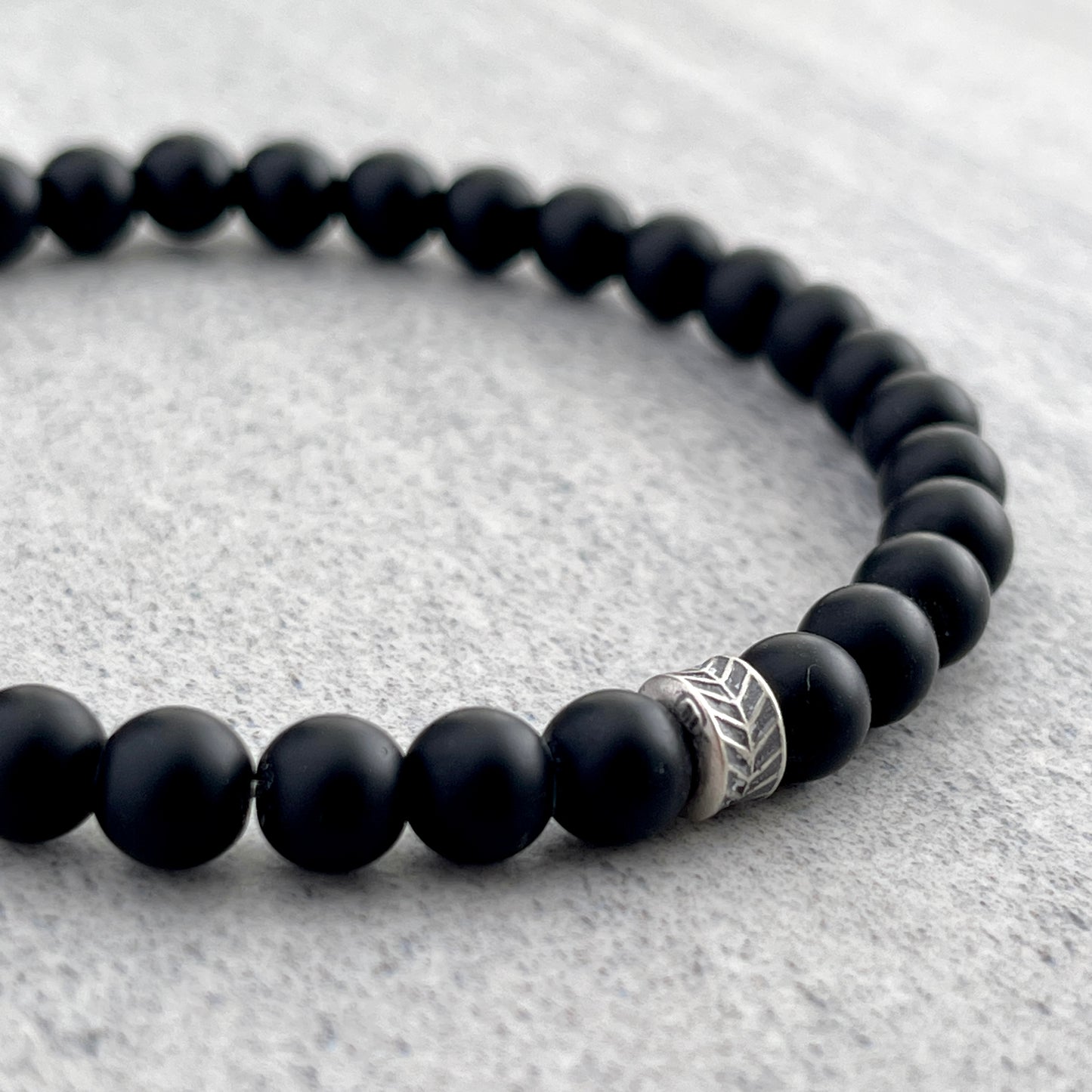 Matte Onyx with Matte Sterling Silver Chevron Accent Bead