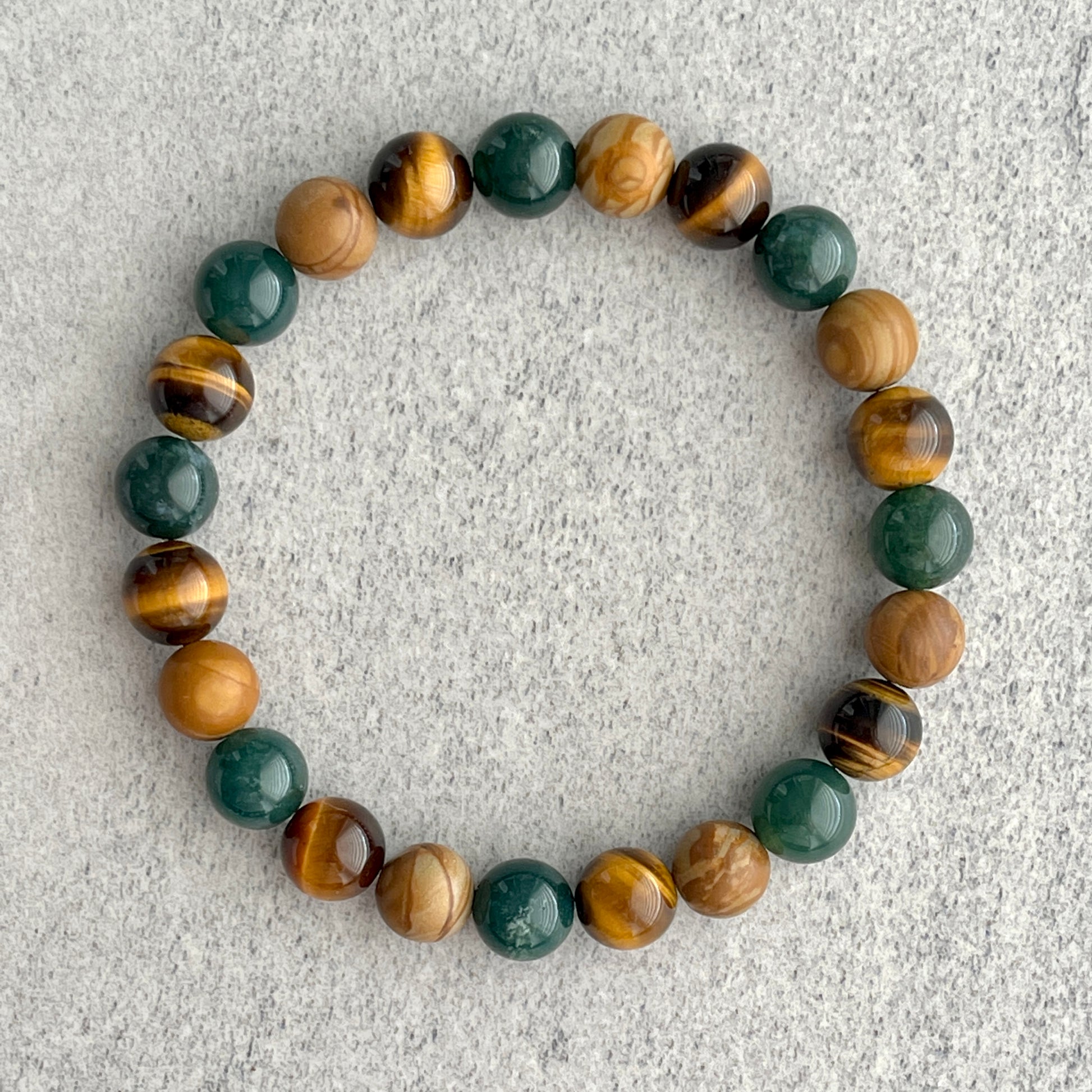 moss agate and yellow tiger eye beaded bracelet for men