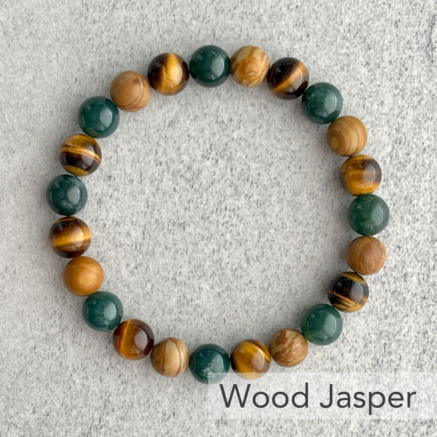 Moss Agate, Yellow Tiger Eye & Wood Jasper Beaded Bracelet