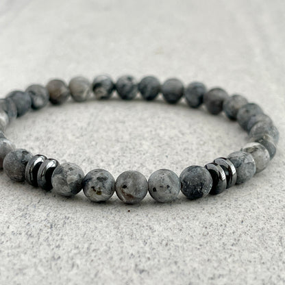 Matte Black Labradorite Beaded Bracelet with Black Hematite