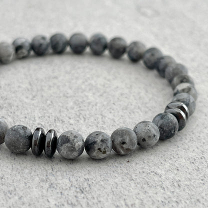 Matte Black Labradorite Beaded Bracelet with Black Hematite