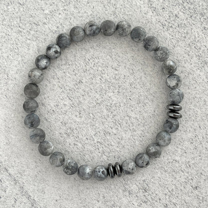 Matte Black Labradorite Beaded Bracelet with Black Hematite