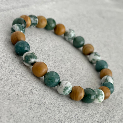 Tree Agate, Moss Agate & Wood Jasper Beaded Bracelet