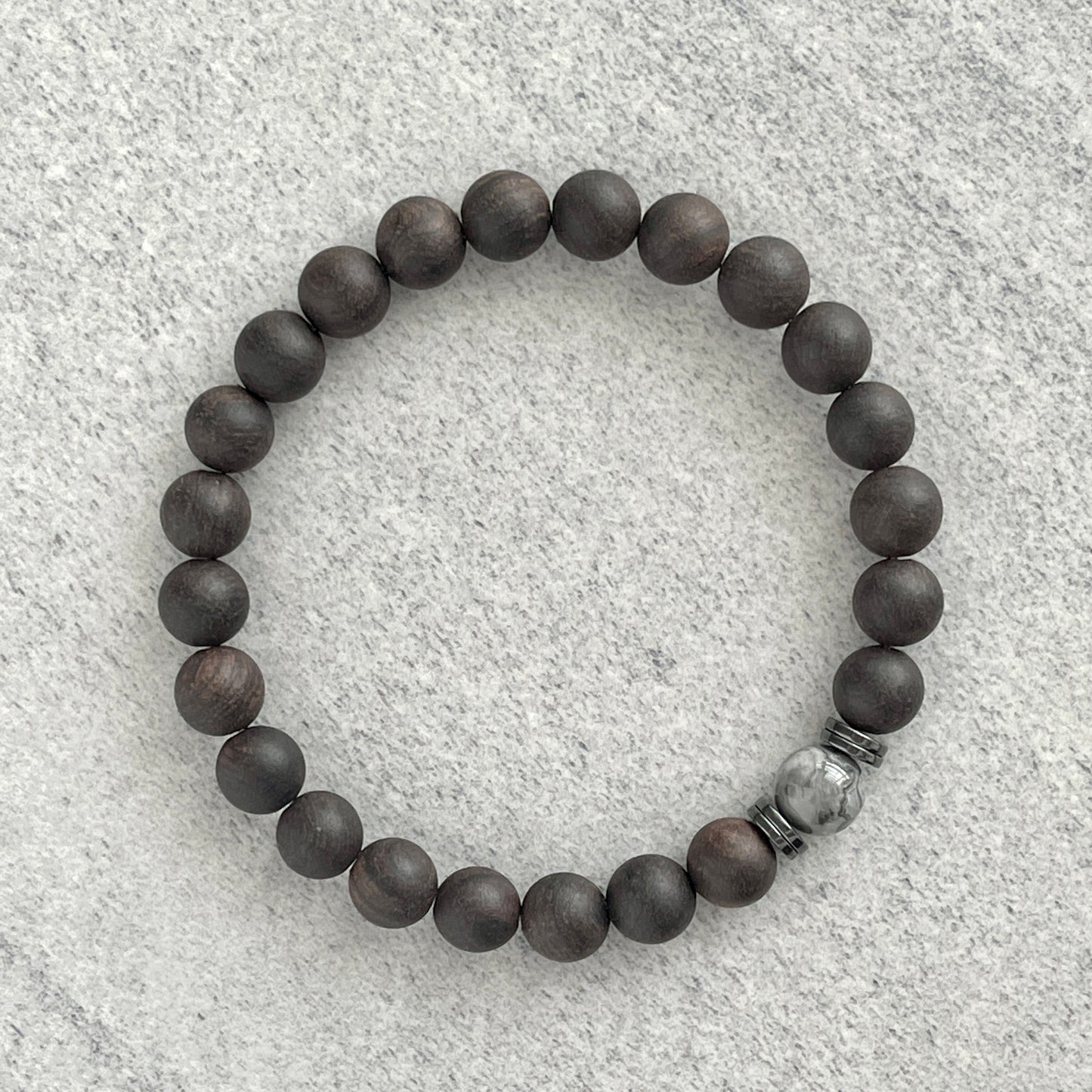 Ebony Blackwood Wooden Bracelet with a Single Grey Picasso Jasper