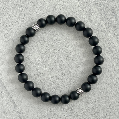 Matte Onyx Beaded Stretch Bracelet with Natural Elegance