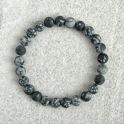 Matte Snowflake Obsidian Beaded Stretch Bracelet