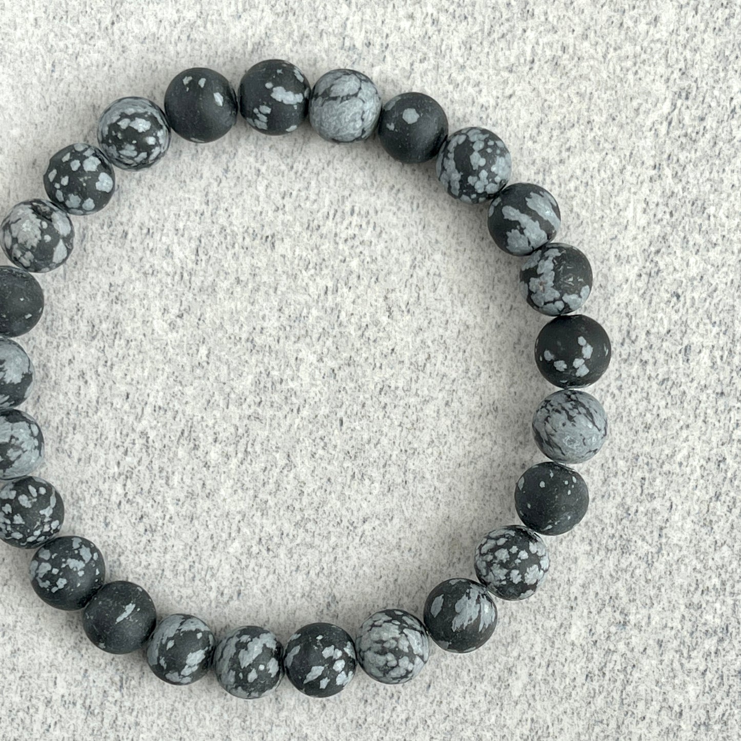 Matte Snowflake Obsidian Beaded Stretch Bracelet