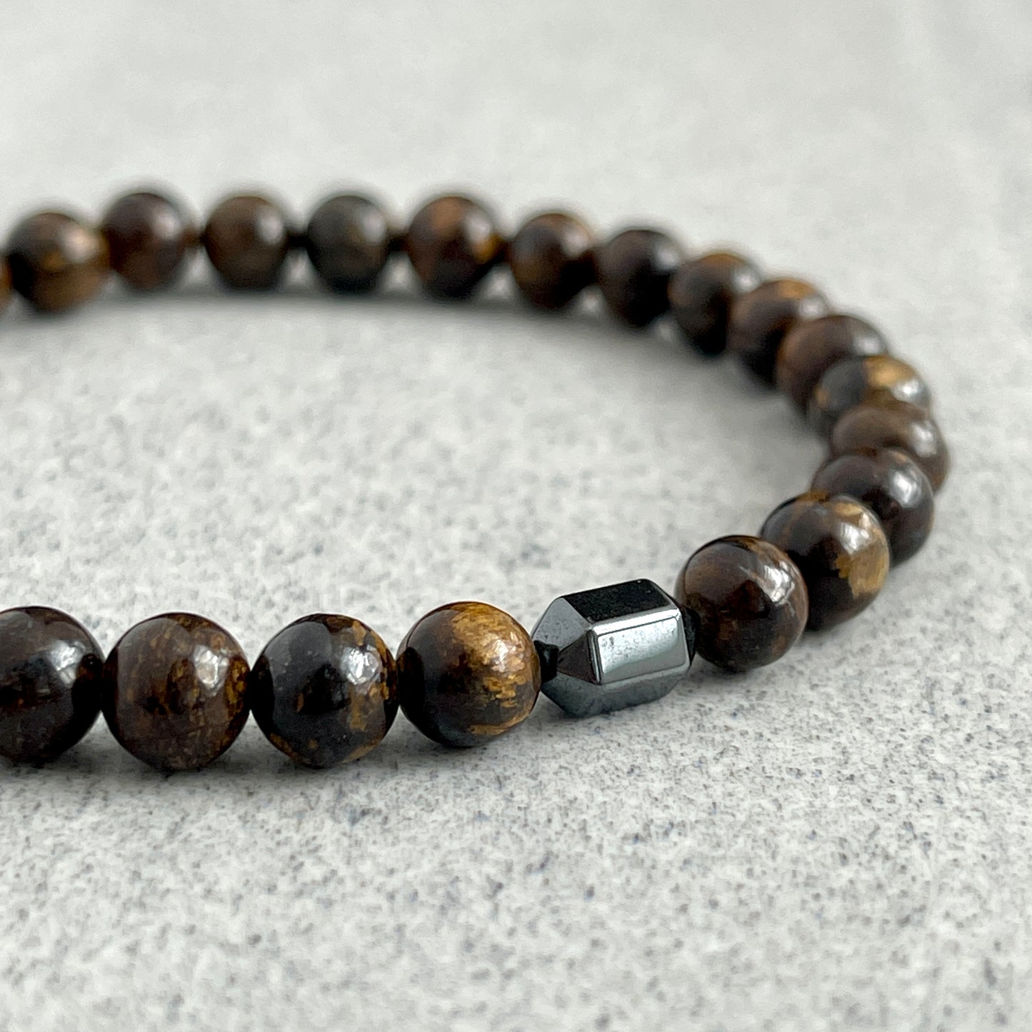 Bronzite Bracelet with Hexagon Hematite