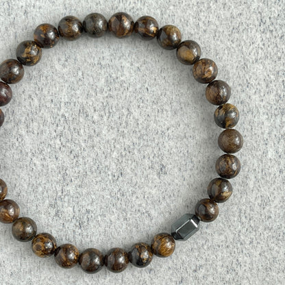 Bronzite Bracelet with Hexagon Hematite